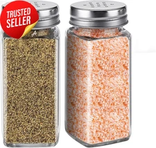 Large Glass Salt Pepper Shaker Set Farmhouse Style w/ Stainless Steel Lids