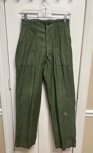 VTG US Military OG 107 Vietnam Fatigue Pants Button Fly Size 28x31  Distressed