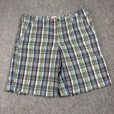 Y2K Mossimo Flat Front Shorts Mens Size 40 Plaid Blue Yellow Checkered Casual