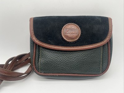 Vintage Esprit Crossbody Purse - Textured Black, Dark Green & Brown Leather