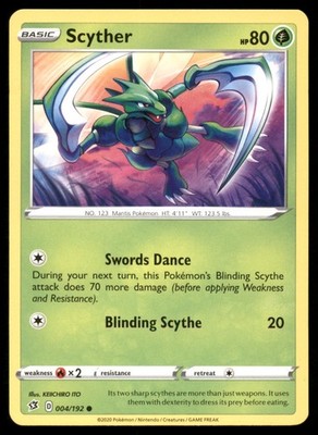 Scyther 004/192 Common Rebel Clash Pokemon Heavily Played