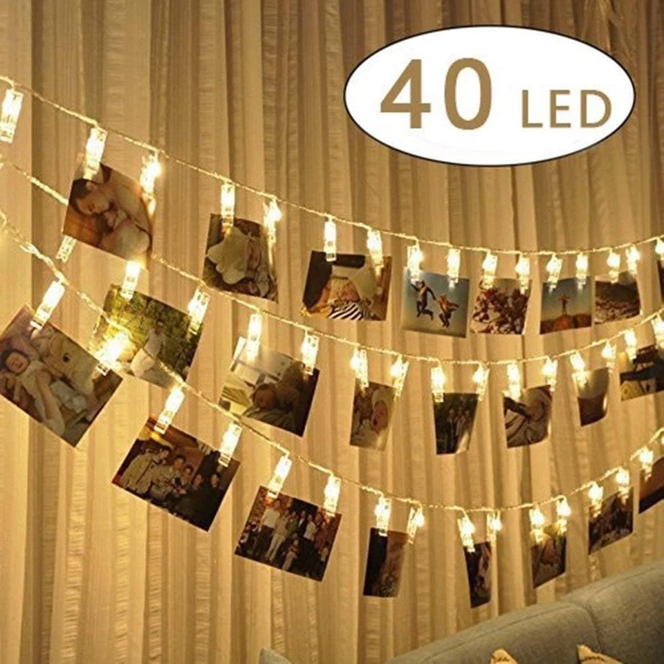 LED Photo Clip String Lights USB Powered Picture Hangers Light with 40 Photo UK - Image 2 of 4