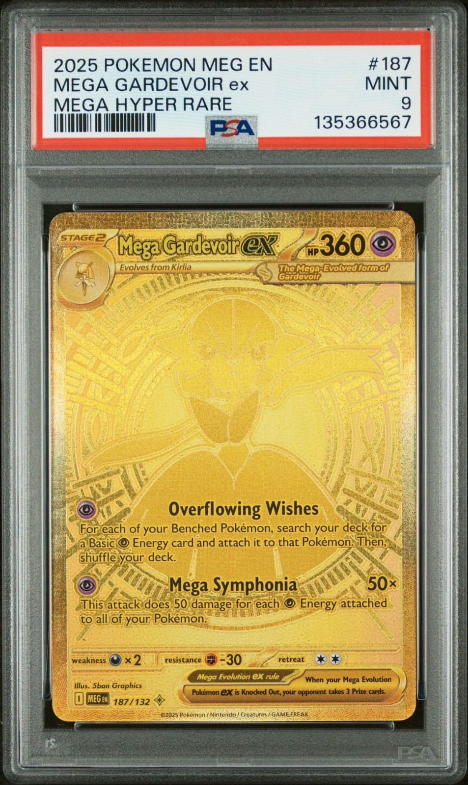 2025 Pokemon Mega Evolution Mega Gardevoir ex Full Art Hyper Rare #187/132 PSA 9