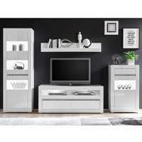 Wohnwand Wohnzimmer-Set Tv-Kommode Highboard Vitrine Anrichte Wandregal Weiß Led