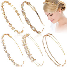 5 Pcs Gold Rhinestones Headbands for Women Flower Leaf Tiara Crown Headband Meta