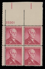 USA 1954-73 Scott # 1072, 3c, Andrew W. Mellon, Plate Block of 4 , MNH