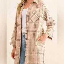 Academia Plaid fall winter Long cozy COZY CO oversized relaxed shacket  M(#554)