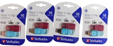 Verbatim 16GB Store 'n' Flip USB Drive - 4 Packs Of 2- Berry, Blue-8 total