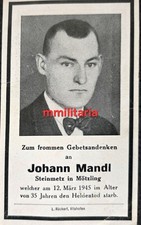 Sterbebild WWII Soldat Mötzling Endkampf März 1945