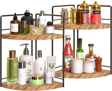 2 Pack Bathroom Counter Organizer, 2 Tier Corner Bathroom Counter Organizer Wood