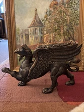 Vintage Griffin Victorian Heavy Cast Iron Doorstop, Bookend, Garden,