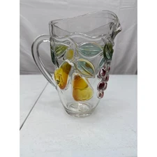 Mikasa Garden Harvest Glass Pitcher 48 oz Embossed Fruit Pear Grape