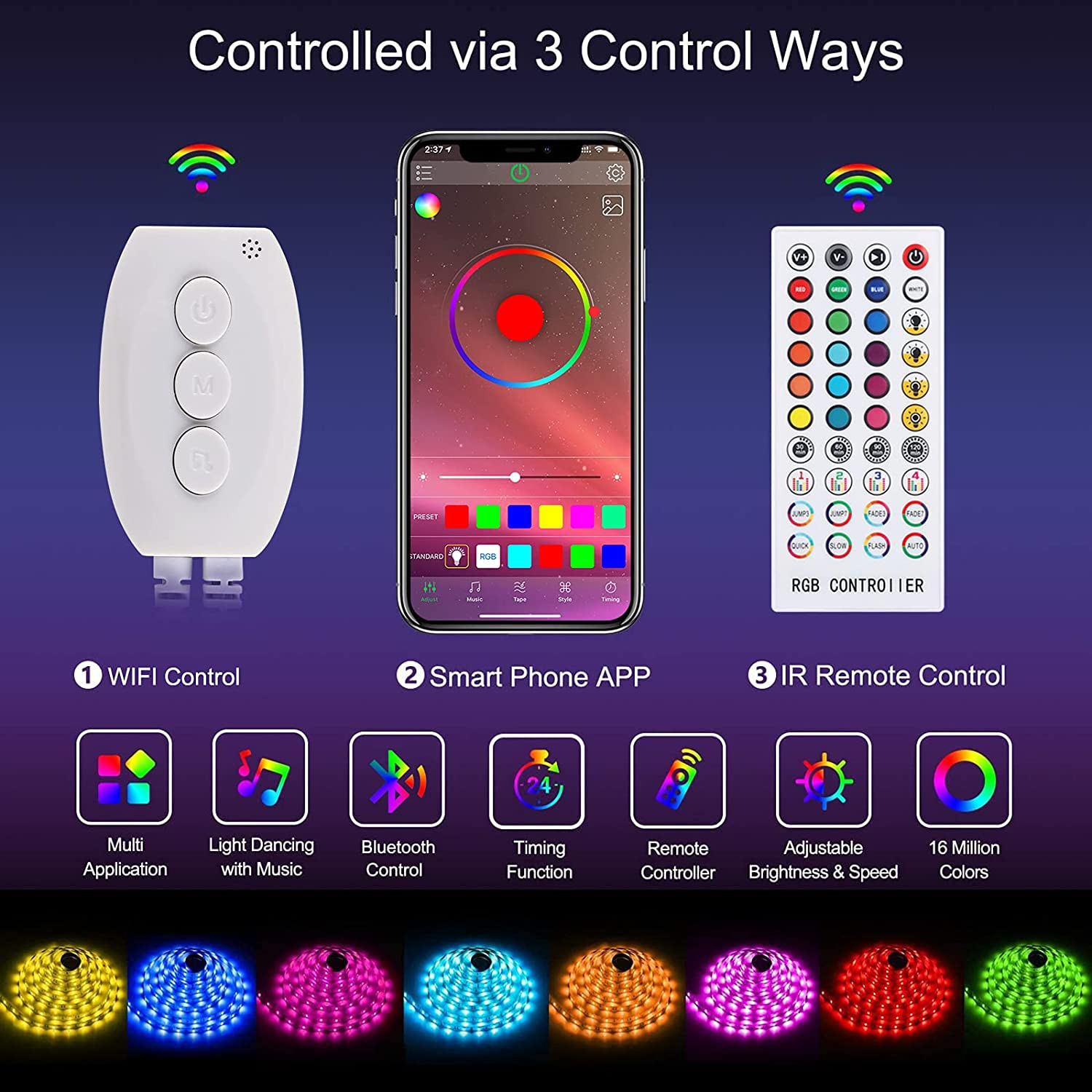 Kit Striscia LED 10M per Feste - Bluetooth RGB 12V Musicale Smart - 2