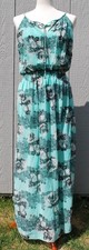Aqua Floral Maxi Dress Women's 8  Sleeveless Elastic Waist Lined Enfocus Studio