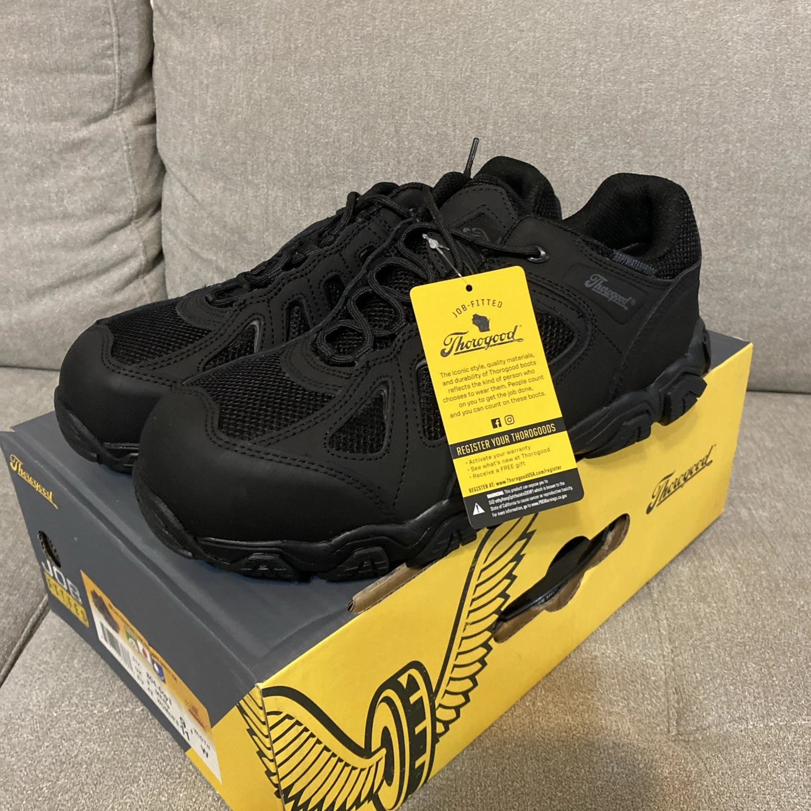 NEW 9.5 W MENS THOROGOOD CROSSTREX BBP WP OXFORD SAFETY TOE SHOES 804-6493 BLACK