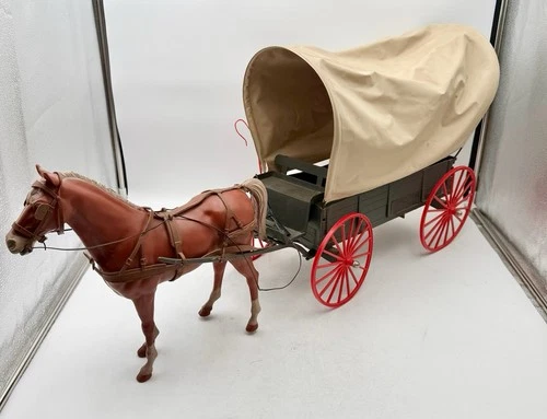 Vintage 1960s MARX JOHNNY WEST Covered wagon horse & harness 4434 Play set