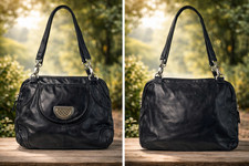 Mimco Black Leather Satchel Shoulder Bag Stud...