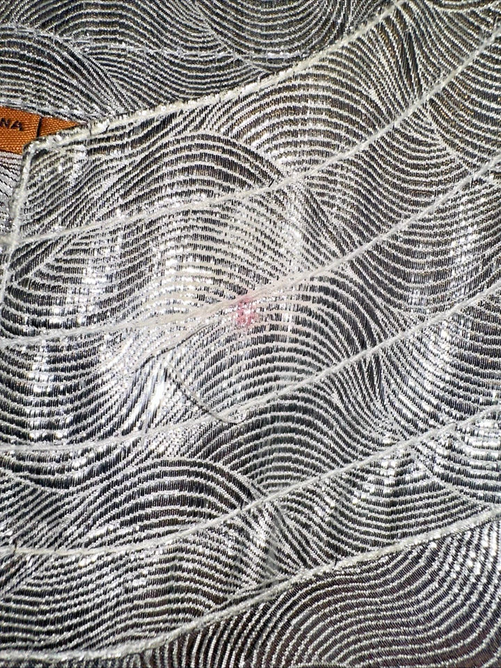 Tory Burch Silk Blend Tank Women Size 10 Silver Metallic Geometric Shirt *FLAW* - Image 4 of 4