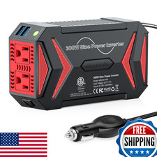 Bestek Pure Sine Wave Power Inverter - 300W Car Plug In Charger Outlet Dc 12V