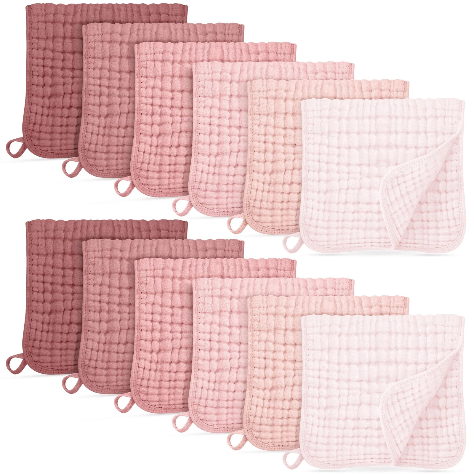 Unnivoll Muslin Burp Cloths for Baby 100% Cotton 12 Pack, Gradient Pink