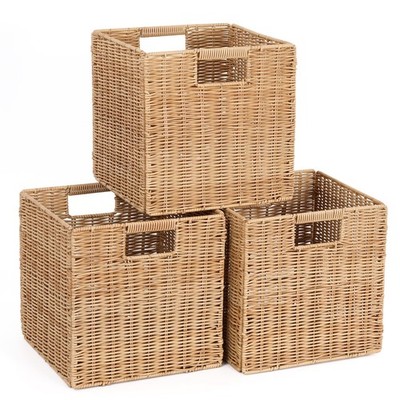 10.5 X 10.5 In Plastic Wicker Baskets For Cube Storage Collapsible Square Wicker