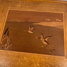 Vintage Marquetry Mallard Duck Picture 17in Wooden Wood 1970's River Lake Ducks