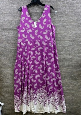 Talbots V-Neck Jersey Midi Dress Womens 1X Purple Oblique Paisley Sleeveless NEW