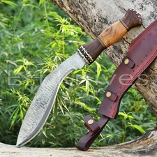 18'' Handmade Damascus Steel Hunting Premium Sharp Kukri Knife with Sheath