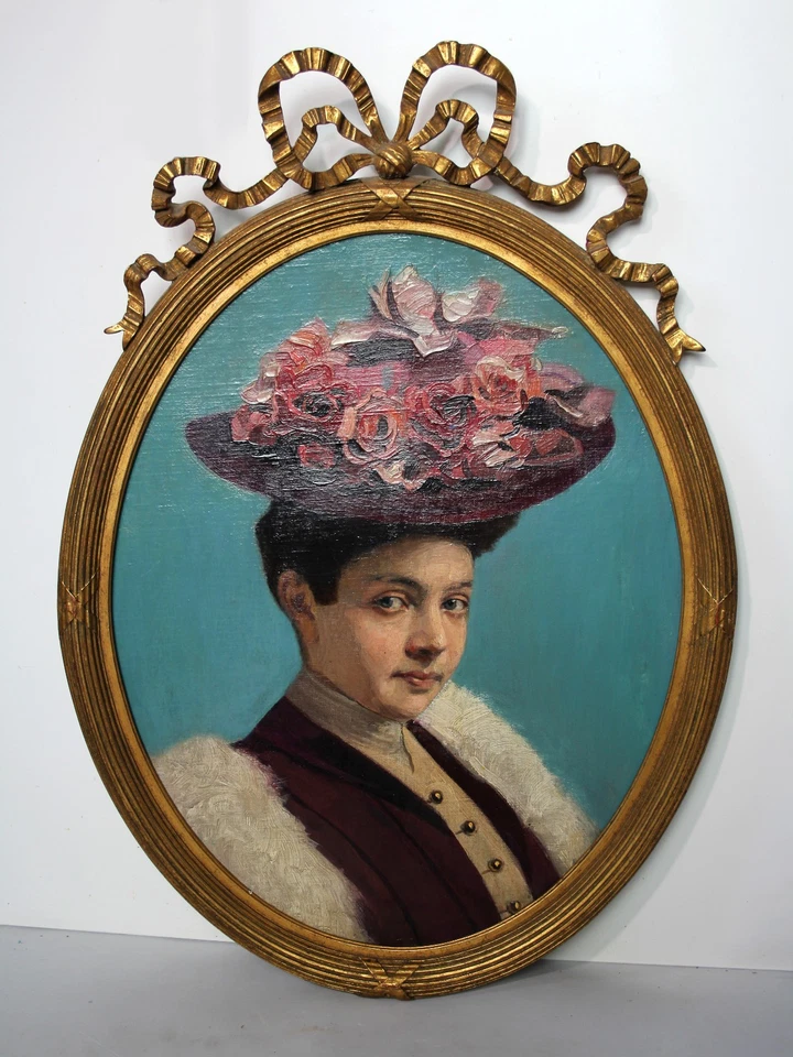 Porträt einer schicken Dame mit Hut. 19. Jhd. Schöner Rahmen - Bild 4 von 4