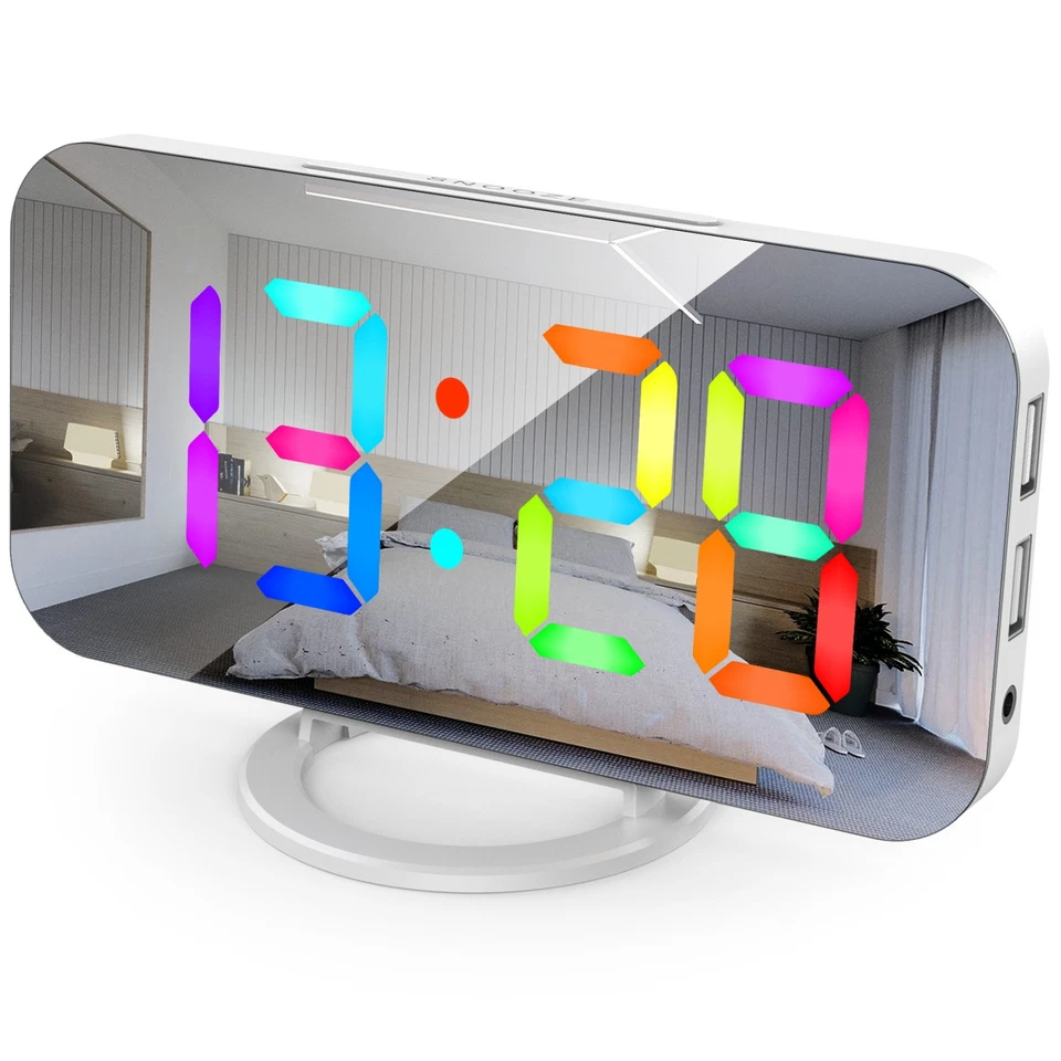 3D Projection Alarm Clock LED Mirror Clock Display Desktop Table Clock - Image 3 of 4
