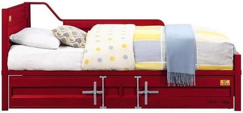 Cargo Metal Frame Twin Daybed with Trundle in Red - Image 4 of 4