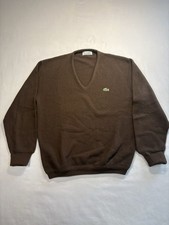 1960s Izod Lacoste Brown Knit V-Neck Pullover Sweater Union Made USA Men  s L