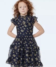 Janie and Jack Toddler Girl Sparkle Holiday Dress Dark Marine Floral Size 3