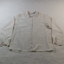 Ship 'N Shore Blouse 14 Ivory Embroidery Cutwork Classic Tailored Vtg 70s EUC