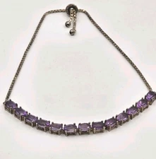 Sterling Silver And Amethyst Adjustable Bracelet Signed FAS 925 THAI 