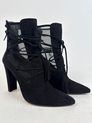 Stuart Weitzman Suede Mesh Accents Lace-Up Boots