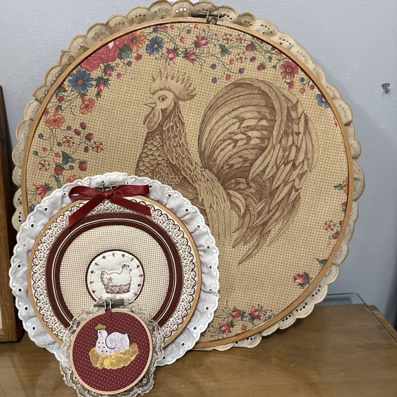 Grandma Core/ Cottage Core Hen On Nest Painted / Quilted Chicken fabric Hoops