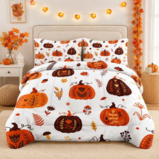 King Fall Comforter Set, 3 Pieces Autumn Pumpkins Bedding