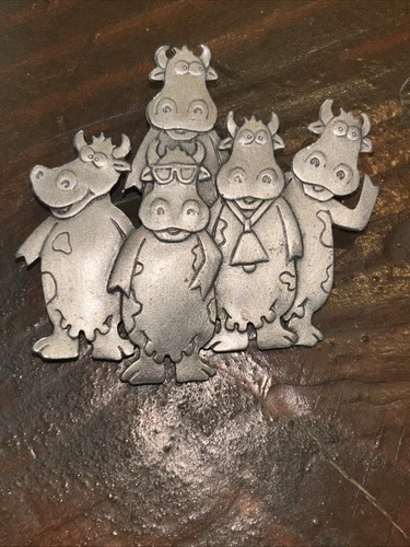 JJ Jonette Pewter Tone Pin Brooch 5 Cool Comic Happy Cows