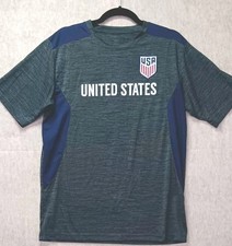 USMNT Soccer Jersey Large USA Mens Dri-FIT Short Sleeve Gray Blue Emblem 