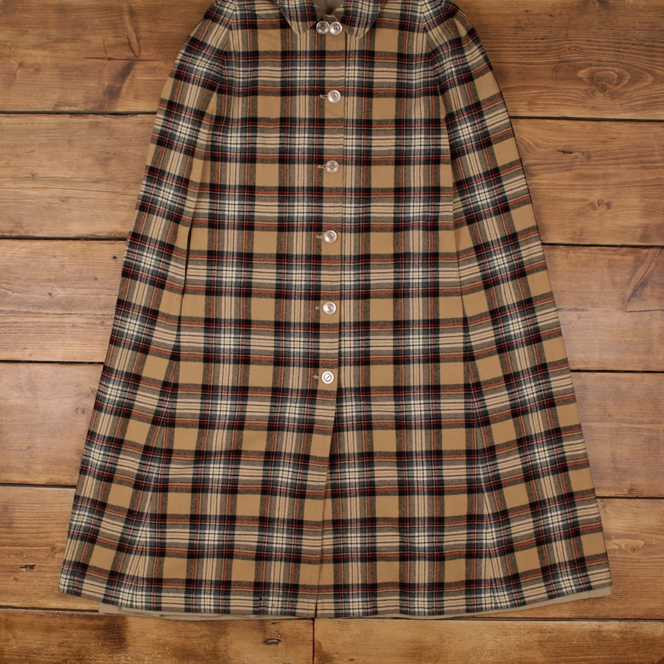 Chaqueta Capa Vintage M Años 70 Cuadros Reversible Cuadros Beige Mujer Foto 2 de 4