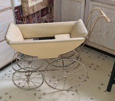 Antique Large BABY Doll Carriage c.1900 Leather Brass Studded