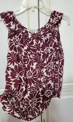 LOFT Sleeveless Blouse Top Ruffle Sleeve Prairie Burgundy Women Size Large H-26