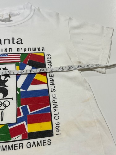 Vintage Atlanta Olympics Hebrew T Shirt Sz Youth M Flags 90s - Picture 5 of 8