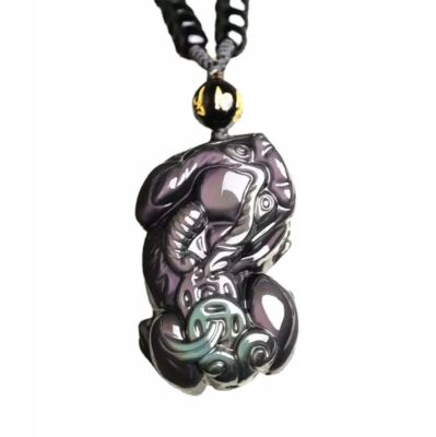Natural rainbow obsidian PIXIU tianlu necklace Amulet pendant bead chain