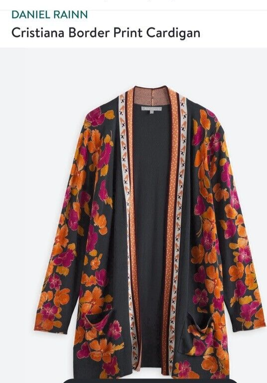 Daniel Rainn Cristiana Border Print Cardigan Jacket Size 1X Indigo