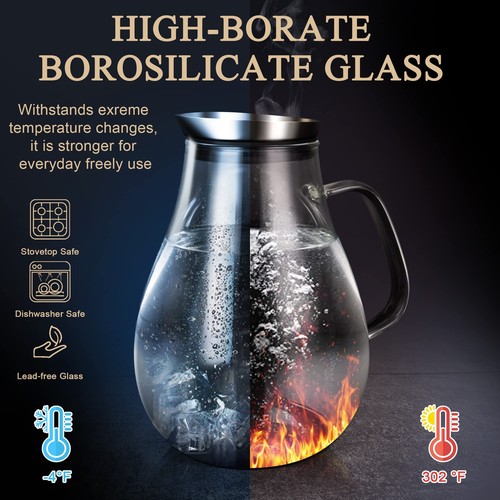 2 Liter Glass Pitcher Water Pitcher with Removable Lid And Wide Handle Easy C... - Picture 2 of 6