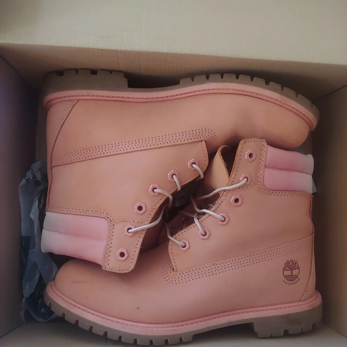 Timberland Pink Coral White Women&#039;s Nubuck Leather 6&#034; Combat 9.5 |