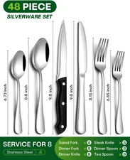 Silverware Set, 48-Piece Flatware Set with Steak Knives for 8, Stainless Stee...