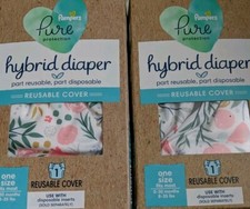 Lot of 2- Pampers Pure Hybrid Reusable Cloth Diaper Cover, One Size Fits Most